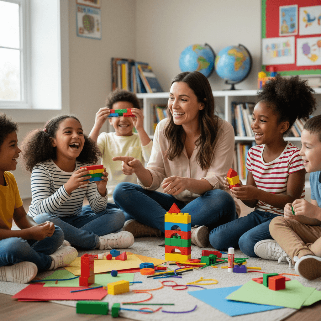 Kids playing and building together during activity time