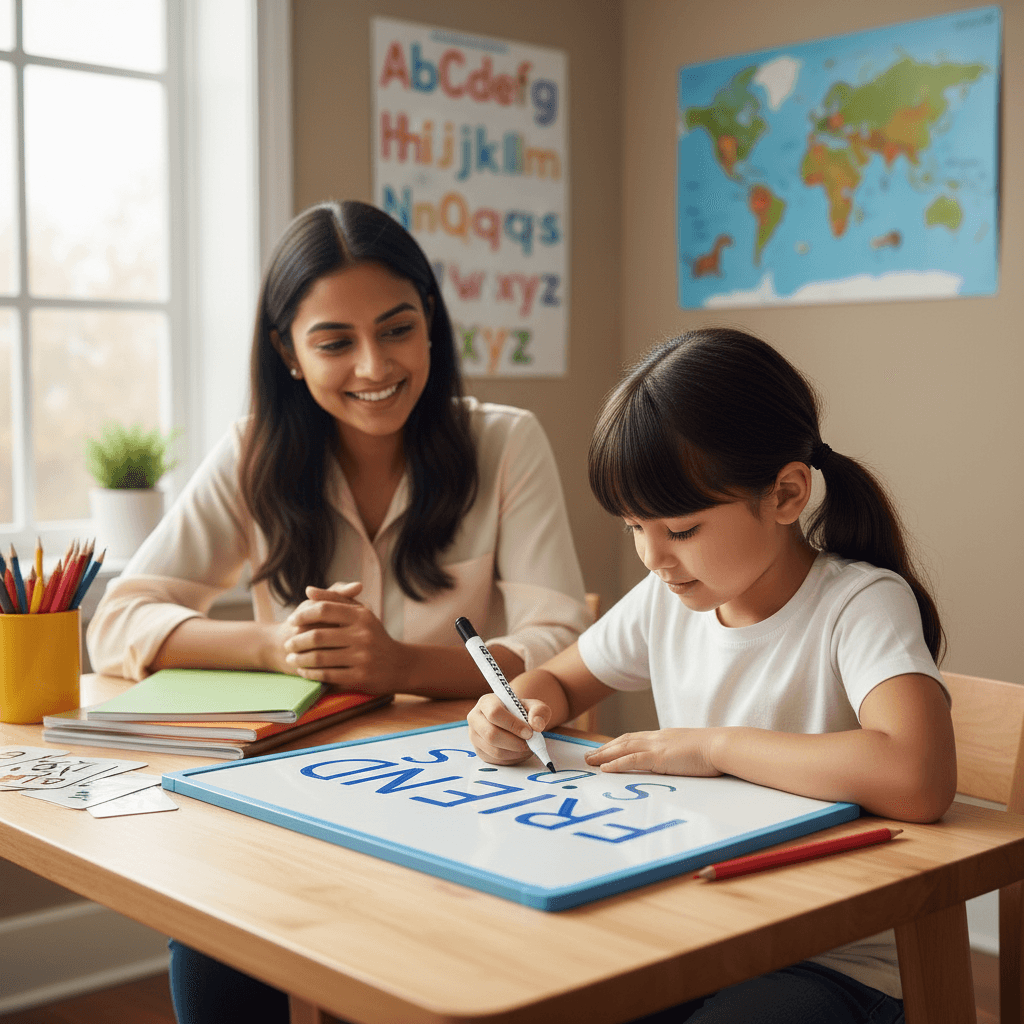 Tutor and student practicing spelling
