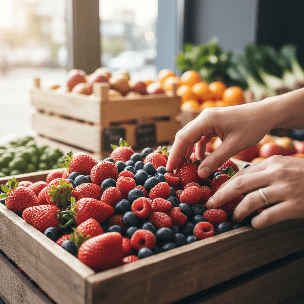 Child selecting fresh fruit at the meal program