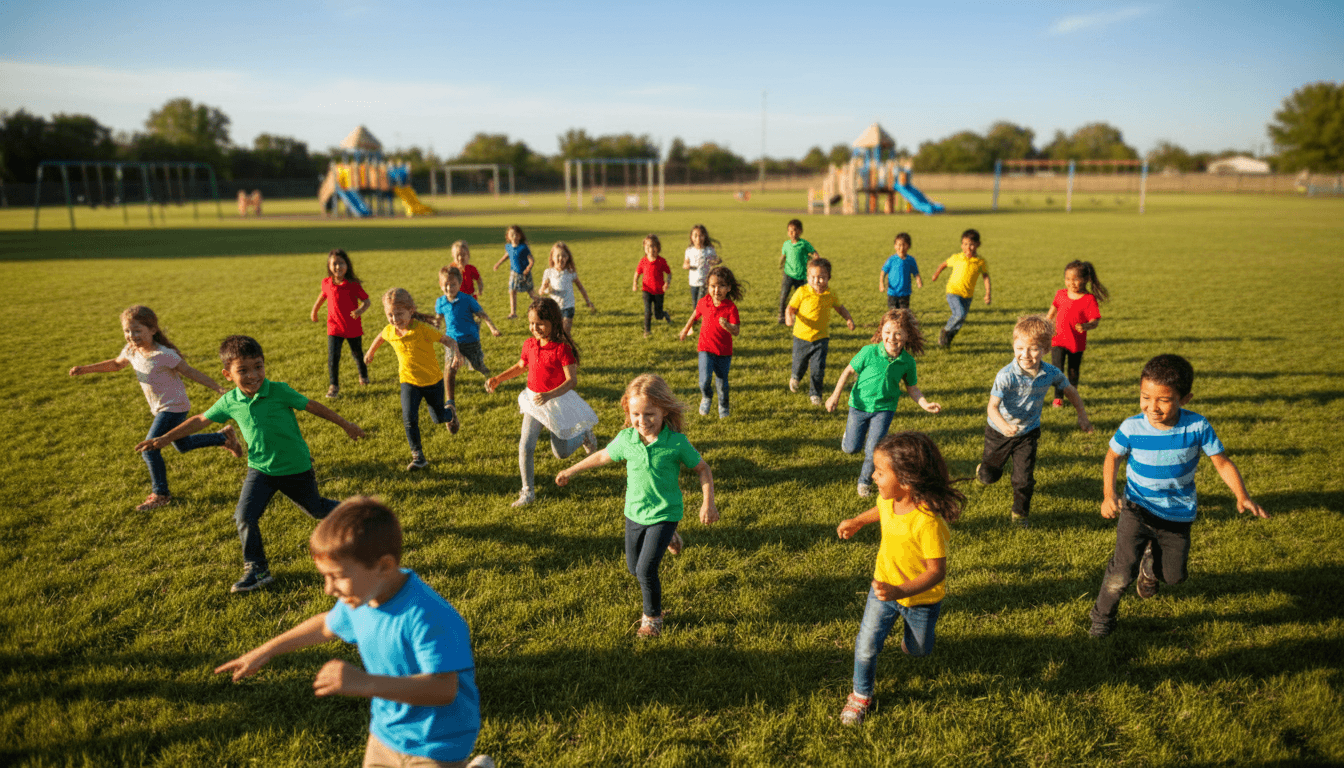 Elementary students on a field trip exploring outdoors in Dallas
